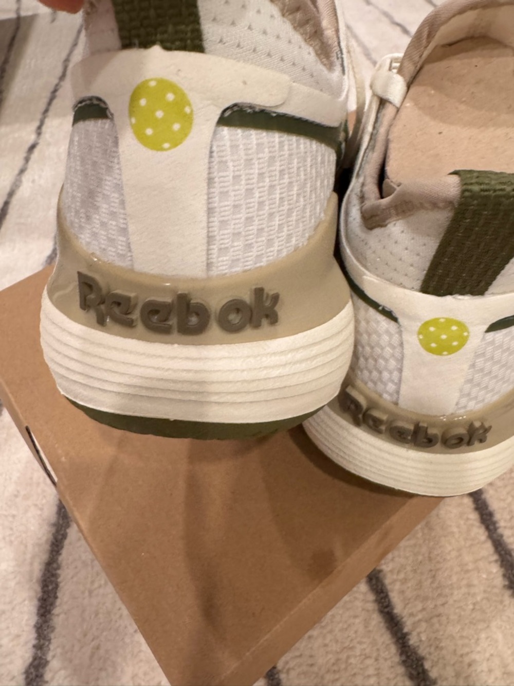 NEW- Reebok White and Olive Green  Athletic Sneakers - recess pickleball - Picture 3 of 6